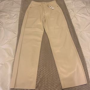 Last markdown!! NWT Cream Faux leather super high rise pants Sz 4 S